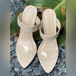 Alexandria Brando “Audrey” pointy-toe slip-on heels in nude/clear